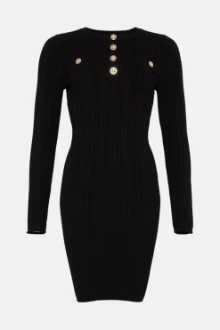 Best Sale ⭐ Karen Millen Military Trim Cable Knit Mini 👗 Dress 🔥 -Karen Millen Outlet store bkk02357 black xl 3