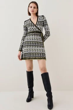 New ⭐ Karen Millen Geo Knit Jacquard Wrap Mini 👗 Dress 🌟 -Karen Millen Outlet store bkk02360 natural xl 2