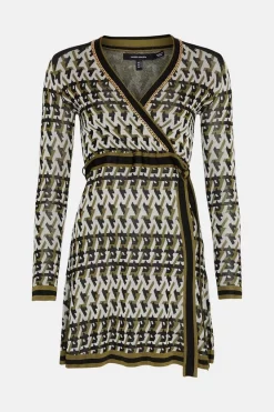 New ⭐ Karen Millen Geo Knit Jacquard Wrap Mini 👗 Dress 🌟 -Karen Millen Outlet store bkk02360 natural xl 3