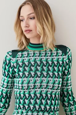 Outlet ๐ Karen Millen Geo Knit Jacquard Top With Chain Trim โ 10 Outlet ๐ Karen Millen Geo Knit Jacquard Top With Chain Trim โ -Karen Millen Outlet store bkk02361 green xl 1