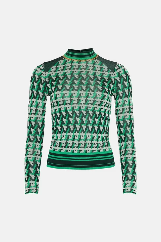 Outlet ๐ Karen Millen Geo Knit Jacquard Top With Chain Trim โ 6 Outlet ๐ Karen Millen Geo Knit Jacquard Top With Chain Trim โ - Image 4