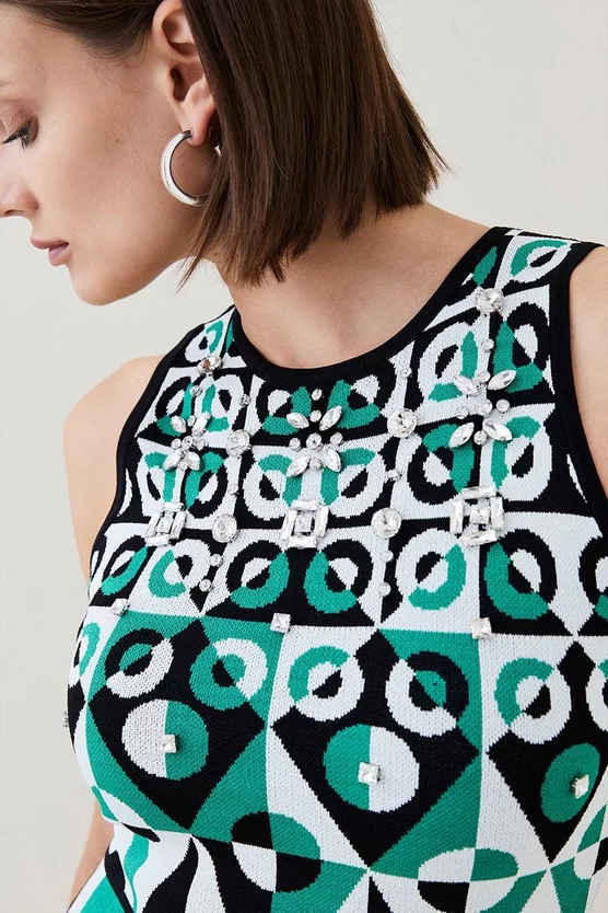 Best deal โค๏ธ Karen Millen Embellished Geo Jacquard Swing Mini ๐ Dress ๐ฅ 4 Best deal โค๏ธ Karen Millen Embellished Geo Jacquard Swing Mini ๐ Dress ๐ฅ - Image 2
