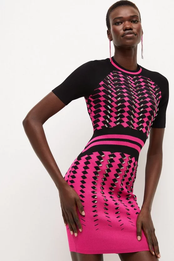 Cheap ๐ Karen Millen Faded Geo Knitted Bodycon Mini ๐ Dress - pink ๐ 3 Cheap ๐ Karen Millen Faded Geo Knitted Bodycon Mini ๐ Dress - pink ๐
