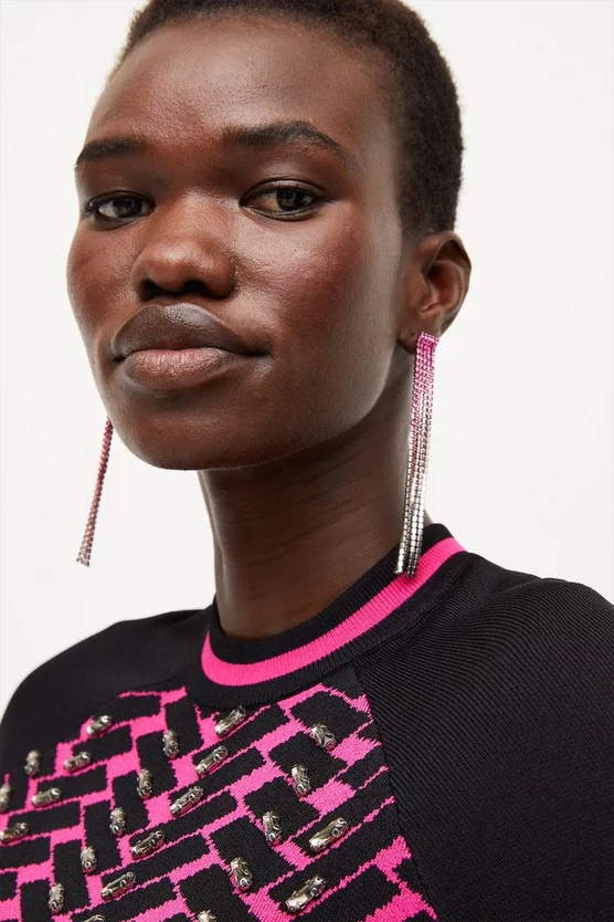 Cheap ๐ Karen Millen Faded Geo Knitted Bodycon Mini ๐ Dress - pink ๐ 4 Cheap ๐ Karen Millen Faded Geo Knitted Bodycon Mini ๐ Dress - pink ๐ - Image 2