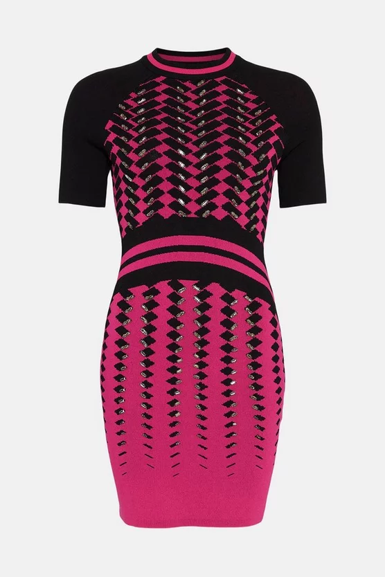 Cheap ๐ Karen Millen Faded Geo Knitted Bodycon Mini ๐ Dress - pink ๐ 6 Cheap ๐ Karen Millen Faded Geo Knitted Bodycon Mini ๐ Dress - pink ๐ - Image 4