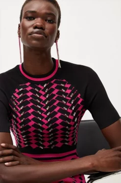 Cheap ๐ Karen Millen Faded Geo Knitted Bodycon Mini ๐ Dress - pink ๐ 12 Cheap ๐ Karen Millen Faded Geo Knitted Bodycon Mini ๐ Dress - pink ๐ -Karen Millen Outlet store bkk02499 pink xl 4