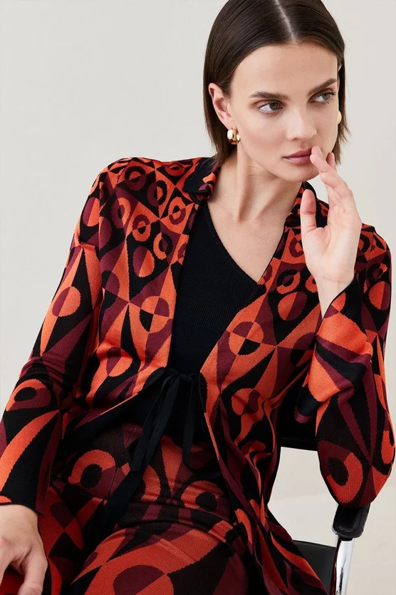 Budget 😉 Karen Millen Slinky Geo Jacquard Knit 👕 Shirt - red 🎁 4 Budget 😉 Karen Millen Slinky Geo Jacquard Knit 👕 Shirt - red 🎁 - Image 2