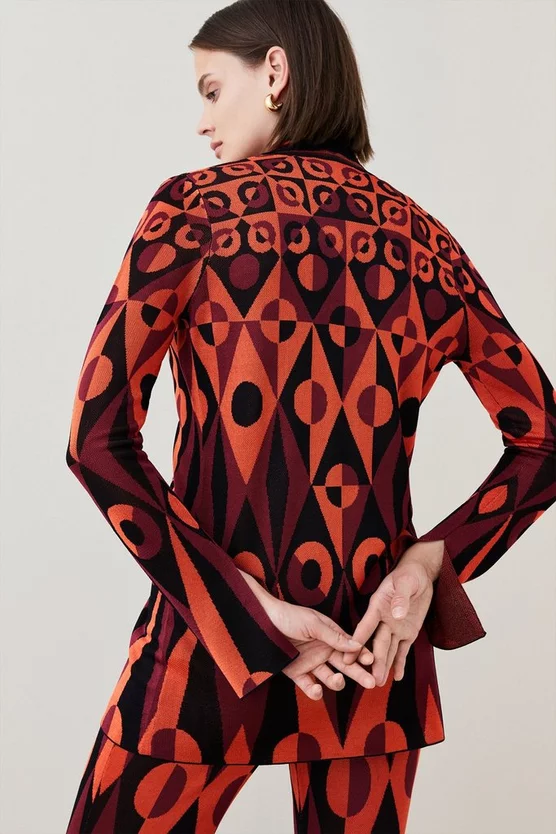 Budget 😉 Karen Millen Slinky Geo Jacquard Knit 👕 Shirt - red 🎁 5 Budget 😉 Karen Millen Slinky Geo Jacquard Knit 👕 Shirt - red 🎁 - Image 3