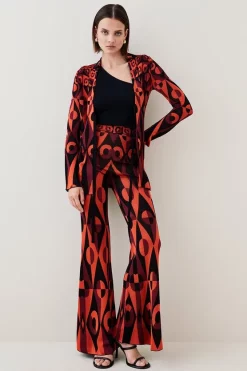 Wholesale ๐ Karen Millen Slinky Geo Jacquard Knit Trousers - red โจ