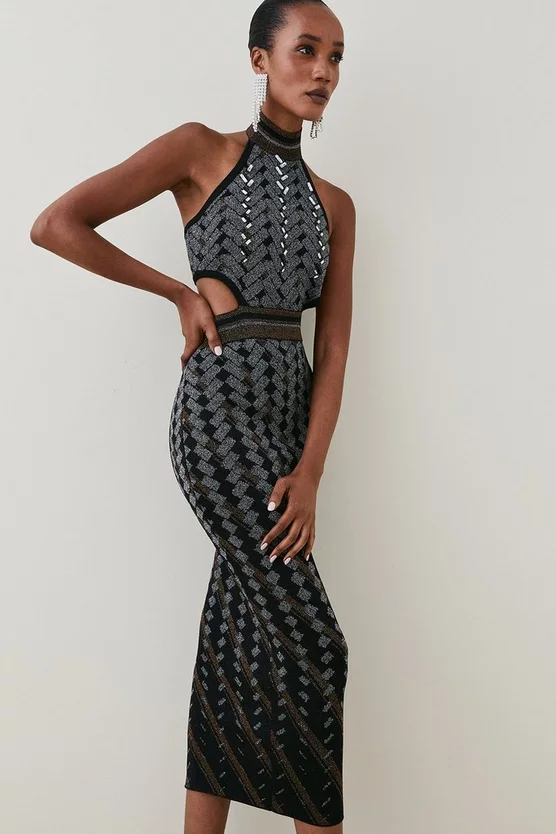 Brand new โ๏ธ Karen Millen Embellished Geo Jacquard Knit Pencil Midaxi ๐ Dress - black ๐ฏ 4 Brand new โ๏ธ Karen Millen Embellished Geo Jacquard Knit Pencil Midaxi ๐ Dress - black ๐ฏ - Image 2