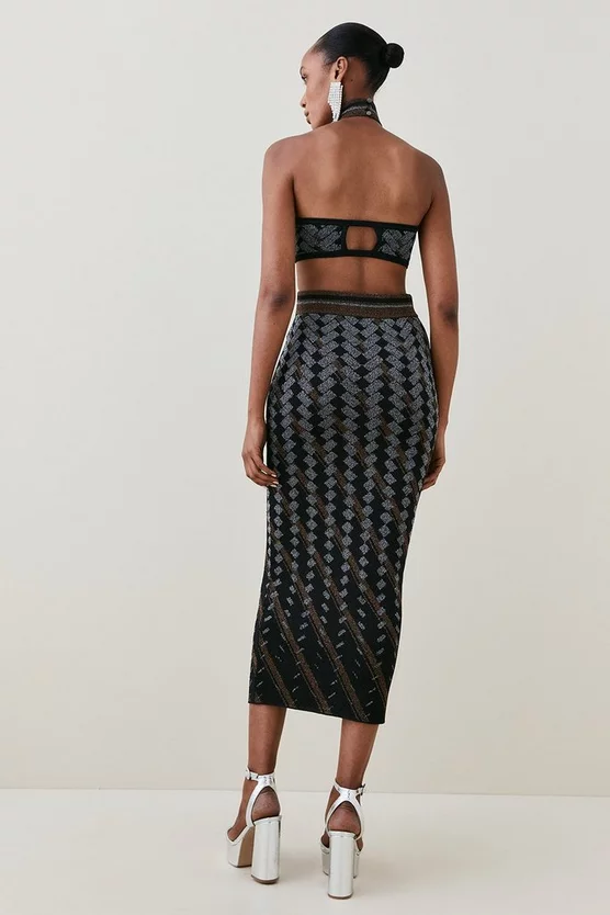 Brand new โ๏ธ Karen Millen Embellished Geo Jacquard Knit Pencil Midaxi ๐ Dress - black ๐ฏ 6 Brand new โ๏ธ Karen Millen Embellished Geo Jacquard Knit Pencil Midaxi ๐ Dress - black ๐ฏ - Image 4