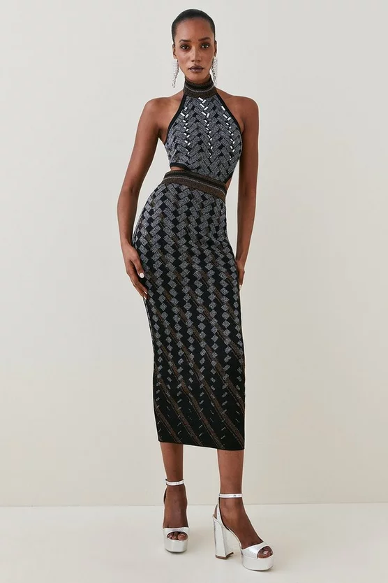 Brand new โ๏ธ Karen Millen Embellished Geo Jacquard Knit Pencil Midaxi ๐ Dress - black ๐ฏ 8 Brand new โ๏ธ Karen Millen Embellished Geo Jacquard Knit Pencil Midaxi ๐ Dress - black ๐ฏ - Image 6