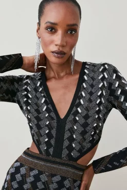Buy 👍 Karen Millen Cutout Embellished Geo Jacquard Knit Mini 👗 Dress - black 🤩 -Karen Millen Outlet store bkk02514 black xl 1