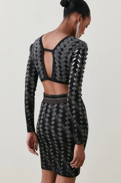 Buy 👍 Karen Millen Cutout Embellished Geo Jacquard Knit Mini 👗 Dress - black 🤩 -Karen Millen Outlet store bkk02514 black xl 2