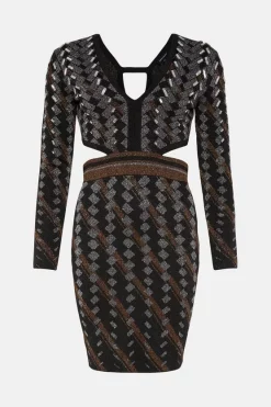 Buy 👍 Karen Millen Cutout Embellished Geo Jacquard Knit Mini 👗 Dress - black 🤩 -Karen Millen Outlet store bkk02514 black xl 3