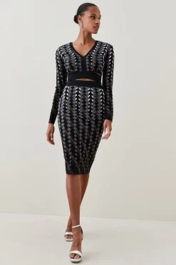 Best Sale 😀 Karen Millen Cutout Embellished Geo Jacquard Knit Top - black 😉