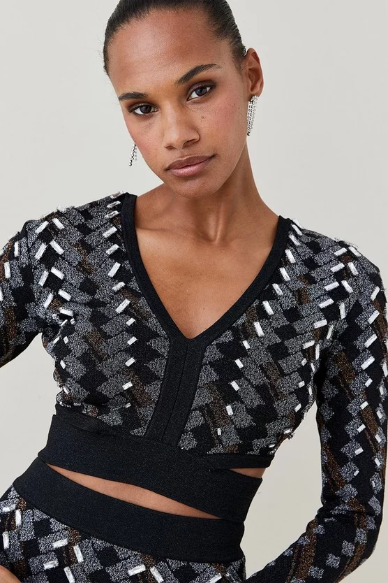 Best Sale 😀 Karen Millen Cutout Embellished Geo Jacquard Knit Top - black 😉 4 Best Sale 😀 Karen Millen Cutout Embellished Geo Jacquard Knit Top - black 😉 - Image 2