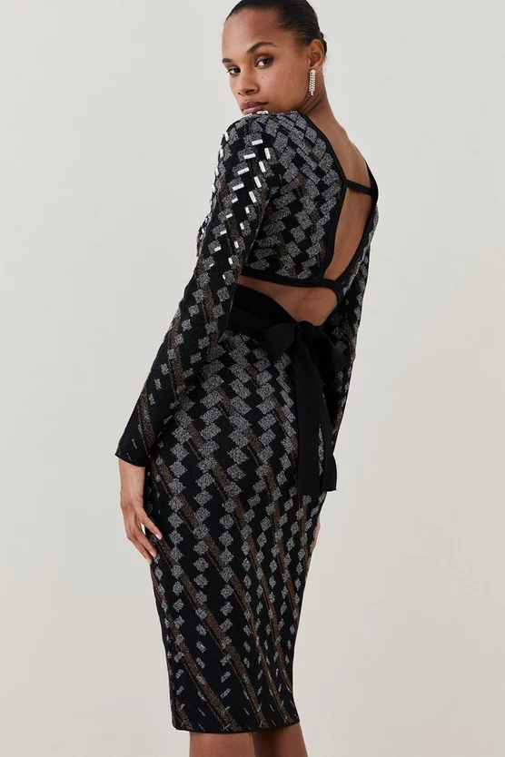 Best Sale 😀 Karen Millen Cutout Embellished Geo Jacquard Knit Top - black 😉 5 Best Sale 😀 Karen Millen Cutout Embellished Geo Jacquard Knit Top - black 😉 - Image 3