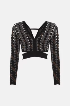 Best Sale 😀 Karen Millen Cutout Embellished Geo Jacquard Knit Top - black 😉 11 Best Sale 😀 Karen Millen Cutout Embellished Geo Jacquard Knit Top - black 😉 -Karen Millen Outlet store bkk02517 black xl 3