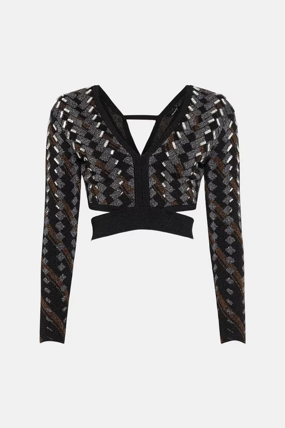 Best Sale 😀 Karen Millen Cutout Embellished Geo Jacquard Knit Top - black 😉 6 Best Sale 😀 Karen Millen Cutout Embellished Geo Jacquard Knit Top - black 😉 - Image 4