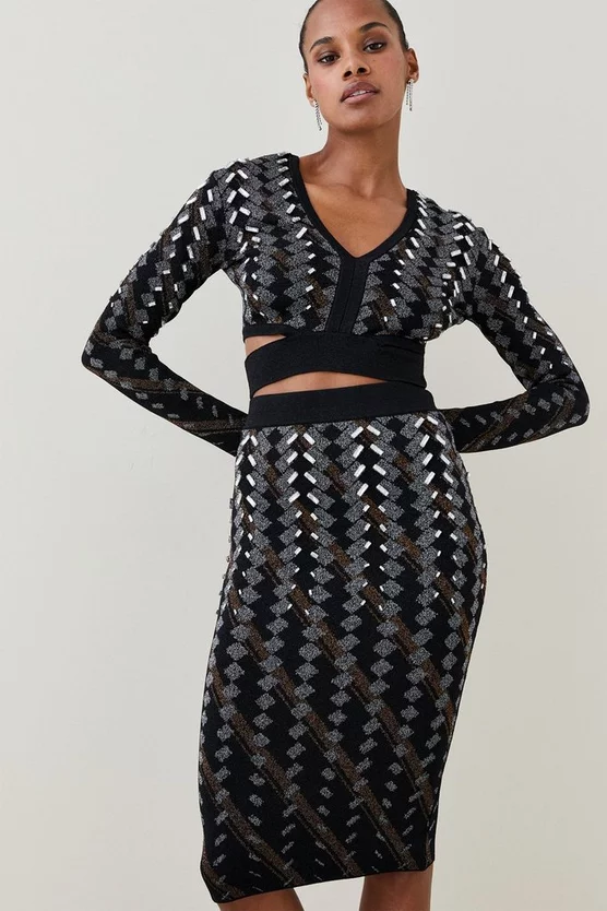 Best Sale 😀 Karen Millen Cutout Embellished Geo Jacquard Knit Top - black 😉 7 Best Sale 😀 Karen Millen Cutout Embellished Geo Jacquard Knit Top - black 😉 - Image 5