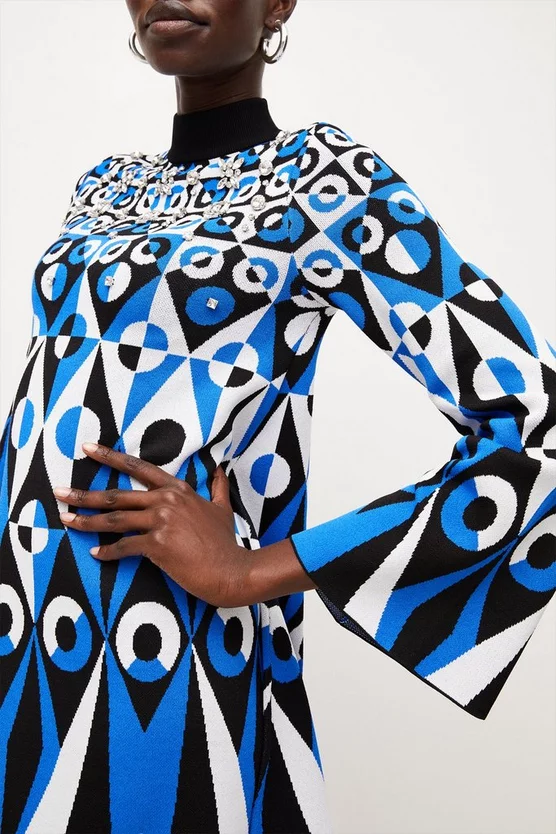 Best Pirce ✔️ Karen Millen Embellished Geo Jacquard Swing Mini 👗 Dress 😍 4 Best Pirce ✔️ Karen Millen Embellished Geo Jacquard Swing Mini 👗 Dress 😍 - Image 2