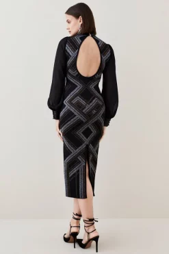 Best Sale 🤩 Karen Millen Sparkle Jacquard Sequin Panel Midaxi Knit 👗 Dress - black ⭐ -Karen Millen Outlet store bkk02642 black xl 2