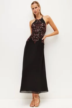 Buy ⭐ Karen Millen Embellished Bodice Woven Maxi 👗 Dress - black 🎉