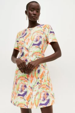 Promo ๐งจ Karen Millen Abstract Jacquard Peplum Hem Mini ๐ Dress - multi ๐ฅฐ