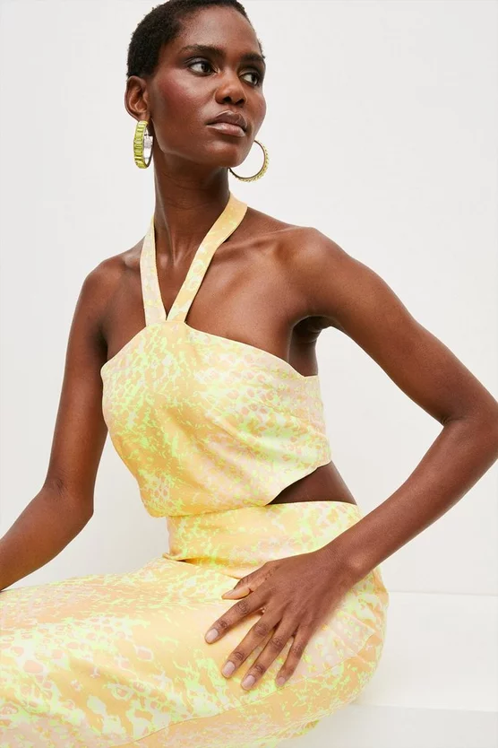 Buy π Karen Millen Animal Jacquard Halter Column Midaxi π Dress - yellow π 4 Buy π Karen Millen Animal Jacquard Halter Column Midaxi π Dress - yellow π - Image 2