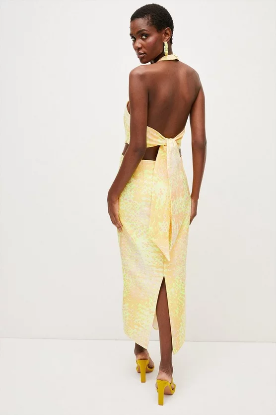 Buy π Karen Millen Animal Jacquard Halter Column Midaxi π Dress - yellow π 5 Buy π Karen Millen Animal Jacquard Halter Column Midaxi π Dress - yellow π - Image 3