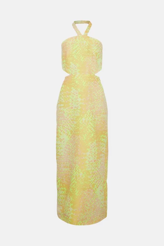 Buy π Karen Millen Animal Jacquard Halter Column Midaxi π Dress - yellow π 6 Buy π Karen Millen Animal Jacquard Halter Column Midaxi π Dress - yellow π - Image 4