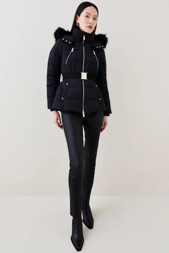 Buy 🔔 Karen Millen Premium Faux Fur Trim Belted Down Short Puffer Jacket - black ✨ 3 Buy 🔔 Karen Millen Premium Faux Fur Trim Belted Down Short Puffer Jacket - black ✨