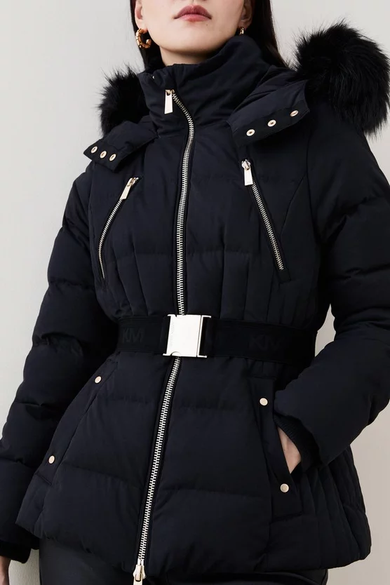 Buy 🔔 Karen Millen Premium Faux Fur Trim Belted Down Short Puffer Jacket - black ✨ 4 Buy 🔔 Karen Millen Premium Faux Fur Trim Belted Down Short Puffer Jacket - black ✨ - Image 2