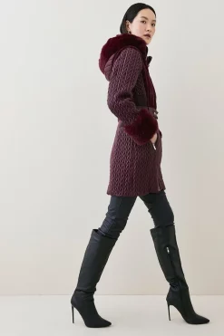 Best Sale 👏 Karen Millen Signature Quilt Faux Fur Trim Belted Midi 🧥 Coat 💯 -Karen Millen Outlet store bkk02786 berry xl 2