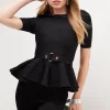 Top 10 😉 Karen Millen Trimmed Waist Peplum Bandage Detail Top 👍 -Karen Millen Outlet store bkk02838 black xl