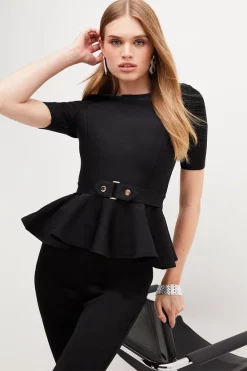 Top 10 😉 Karen Millen Trimmed Waist Peplum Bandage Detail Top 👍