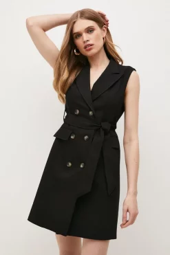 Deals 😍 Karen Millen Cotton Sateen Sleeveless Belted Mini 👗 Dress 🤩