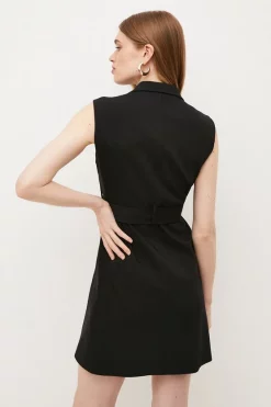 Deals 😍 Karen Millen Cotton Sateen Sleeveless Belted Mini 👗 Dress 🤩 -Karen Millen Outlet store bkk02845 black xl 2