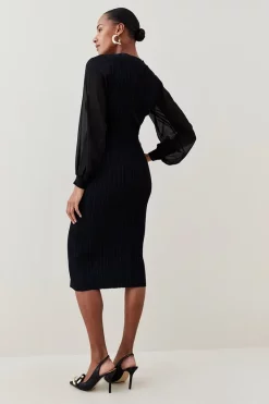Outlet ❤️ Karen Millen Military Rib Knit Georgette Sleeve Midi 👗 Dress ✔️ 10 Outlet ❤️ Karen Millen Military Rib Knit Georgette Sleeve Midi 👗 Dress ✔️ -Karen Millen Outlet store bkk02858 black xl 2