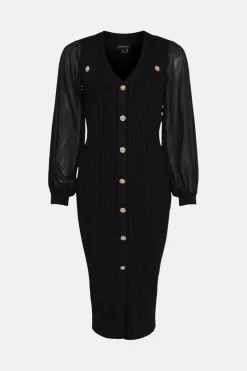 Outlet ❤️ Karen Millen Military Rib Knit Georgette Sleeve Midi 👗 Dress ✔️ 11 Outlet ❤️ Karen Millen Military Rib Knit Georgette Sleeve Midi 👗 Dress ✔️ -Karen Millen Outlet store bkk02858 black xl 3