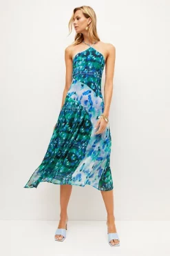 Best Pirce ๐ Karen Millen Mixed Ditsy Frill Halter Woven Midi ๐ Dress - floral โค๏ธ