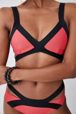Buy 🤩 Karen Millen Bandage Colour Block Strappy 👙 Bikini Top 👍 -Karen Millen Outlet store bkk02916 coral xl 4