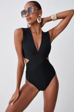 Best Sale 🎁 Karen Millen Bandage Textured V Neck 🩱 Swimsuit 🌟
