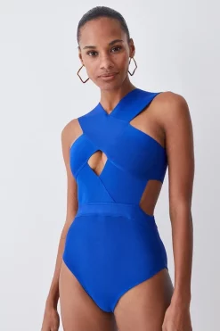 Cheapest ⭐ Karen Millen Bandage Textured Cross Front 🩱 Swimsuit 🔥