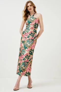 Brand new ๐ Karen Millen Floral Jacquard Halter Column Midaxi ๐ Dress ๐