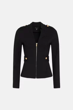 Flash Sale 😍 Karen Millen Military Zip Front Ponte Jersey Blazer ⭐ -Karen Millen Outlet store bkk02947 black xl 3