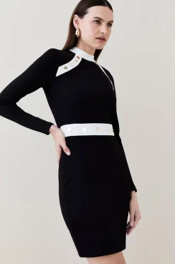 Hot Sale 😀 Karen Millen Rivet Detail Ponte Jersey Mini 👗 Dress 🎉