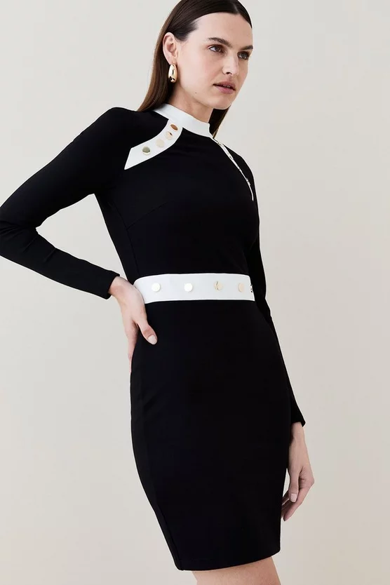 Hot Sale 😀 Karen Millen Rivet Detail Ponte Jersey Mini 👗 Dress 🎉 3 Hot Sale 😀 Karen Millen Rivet Detail Ponte Jersey Mini 👗 Dress 🎉