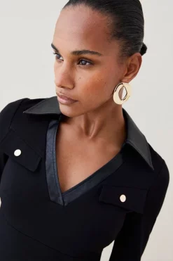 New 💯 Karen Millen Pu Trim Ponte Jersey Mini 👗 Dress 🥰 -Karen Millen Outlet store bkk02951 black xl 1